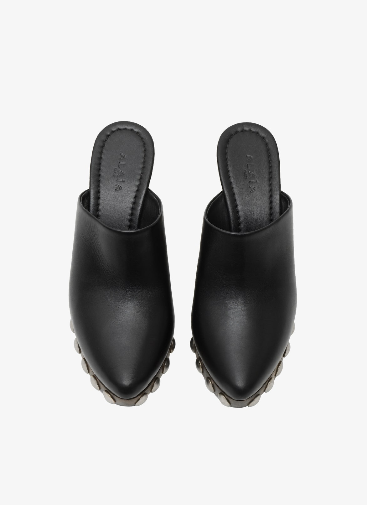 WOODEN STUDDED SABOT  ALAÏA BLACK WOODEN STUDDED SABOT